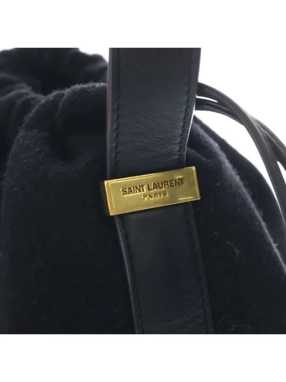 Saint Laurent Paris Rivegoche Wool Bucket Bag Drawstring Black